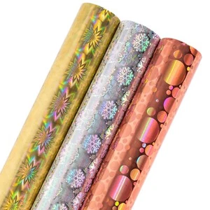 3 Rolls Holographic Foil Wrapping Paper for Christmas Holiday Wedding Birthday - Picture 1 of 7
