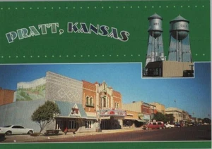 Downtown Pratt Kansas Old Cars Water Tower Multivew Continental Postcard - Picture 1 of 2