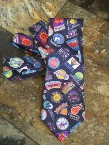 Vintage 1994 Wallywear Surrey Necktie NBA Logos Basketball Made in USA Retro - Picture 1 of 7