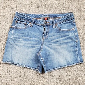 Womens Cut Off Denim Jean Shorts size 4 Blue Faded 4" Boyshorts Grunge Skater - Picture 1 of 7