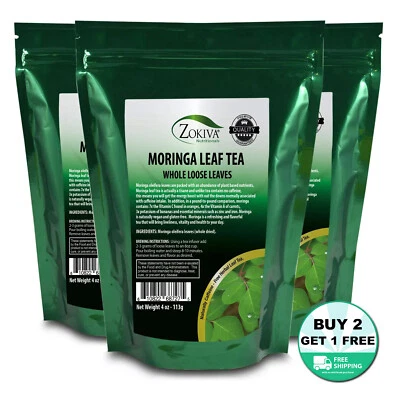 ZOKIVA NUTRITIONALS Moringa Leaves Loose 3-Pack x 4oz - Organic Dried All-Natural Energy Booster