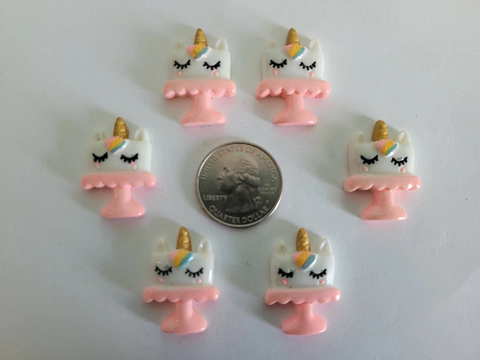 6 Pcs Lot unicorn 3D resin Flatback  Cabochon Hair Bow Center Supplies - Image 1 of 1