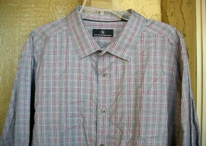 Hart Schaffner Marx 3XT Gray Red Stripe Hidden Button Down Collar Mens Shirt - Picture 1 of 5