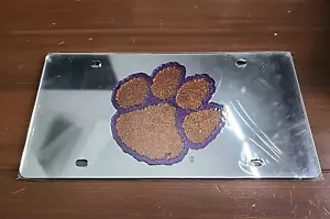 CLEMSON UNIVERSITY Tigers Silver Mirrored License Plate Car Tag Stockdale - Picture 1 of 4