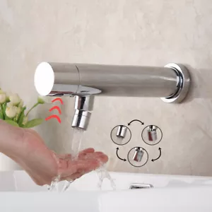 Grifo de baño con sensor automático 360° giratorio cromado mezclador grifos de lavabo montados en la pared - Imagen 1 de 15