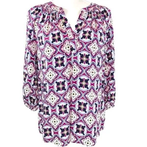 Crown & Ivy Gr. S hot pink & weiß BOHO 3/4 Full Sleeve geraffte Bauernbluse - Bild 1 von 12