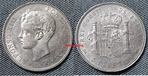 Alfonso XIII 5 pesetas 1899* 1899. Peso 24,82 gr. SIN CIRCULAR BRILLO ORIGINAL. - Foto 1 di 2