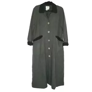 Flachs Jeanne Engelhart Wolle Tweed Trench langer Mantel S Kragen olivgrün schwarz - Bild 1 von 6