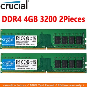 Crucial DDR4 8GB 2X4GB 3200 Mhz PC4-25600 288pins Desktop Memory Dimm Ram - Picture 1 of 7