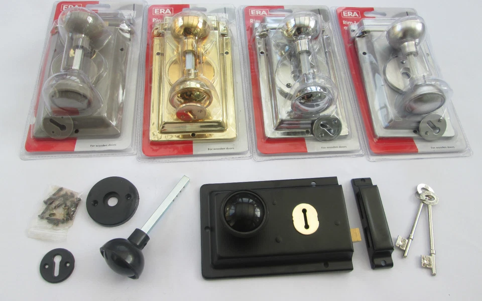 DOOR KNOBS RIM LOCK SET GATE SHED RIM SASH LOCK OLD RETRO STYLE RIM SASHLOCK - Image 1 of 1