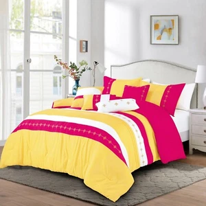 HIG 7-pieces Luxury Quilted Embroidery Bedding Comforter Set King-Queen size