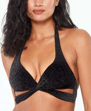 Top de bikini Bar III Shimmer Twist-Halter, negro, talla pequeña Foto 1 de 4