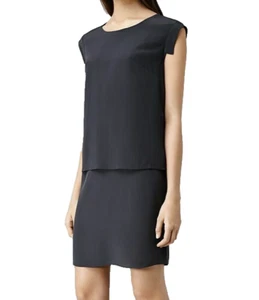 All Saints Dress Black 100% Silk Layered Little Tunic Women Teen Girl Size UK 8 - Picture 1 of 18