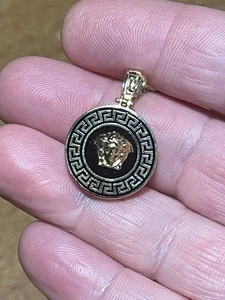 Unisex Medusa Pendant 14K Yellow Gold Greek Key Handmade with Black Onyx - Picture 1 of 7