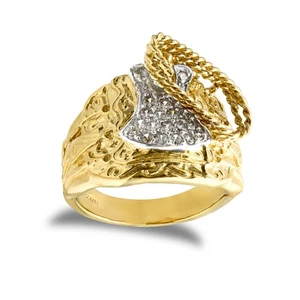 Mens 9ct Gold Jewelco London CZ Horse Saddle Rope Ring - Picture 1 of 3