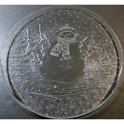 Plato muñeco de nieve de vidrio en relieve Navidad vacaciones invierno decoración mesa centro de mesa Foto 1 de 4