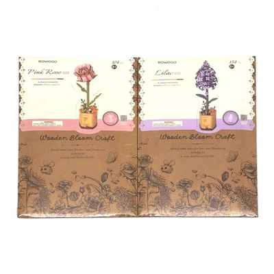 Lot of 2 Rowood Wooden Bloom Craft Puzzle Pink Rose & Lilac  - NEW - Image 1 of 2