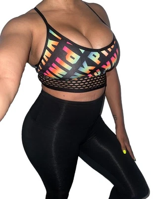 VICTORIA'S SECRET ROSA 2 piezas Mujer Arco Iris Negro Deportes Logo Sujetador Leggings Conjunto S Foto 1 de 4