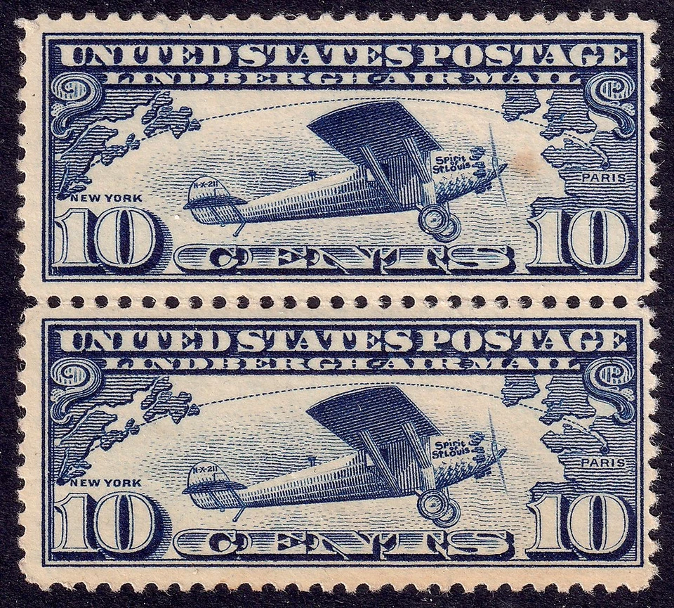 US Scott C10 (Pair), 1927 Spirt of St. Louis, 10c dark blue, NH MINT - Image 1 of 1