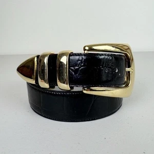 Vintage 80's Black Glossy Gator Embossed Belt - Picture 1 of 9
