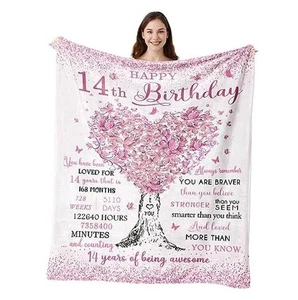 14th Birthday Blanket, 50"X60", Decorations & Gift Ideas 60x50inches Sweet 14 - Picture 1 of 8