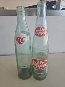 Vintage 1970's 16oz RC -Cola Bottle & 16oz Dr Pepper Pint Bottle Glass Pop Soda - Picture 1 of 6