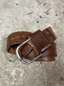 Vintage Leather Belt Hand Tooled 60s 70s Western Hippy Biker Brown Design 38 - Picture 1 of 4