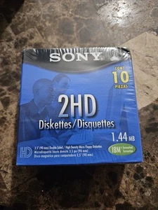 Sony 2HD Floppy Diskettes 1.44MB 8 New Disks + Labels Open Box - Afbeelding 1 van 2