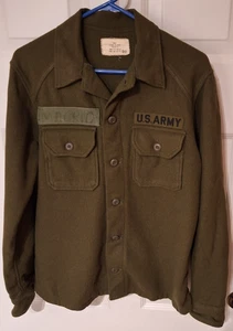 Vintage Army Field Shirt Mens Small Olive Green 108 Wool Blend 60's - Picture 1 of 9