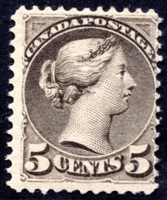 CANADA 1888 SCOTT #42 FIVE CENTS GREY MINT NEVER HINGED, NEAT PERFS, F-VF - Image 1 of 2