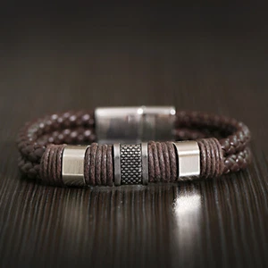 Men's Stainless Steel Clasp Braided Leather Bangle Fashion Handmade Bracelets - Picture 1 of 53