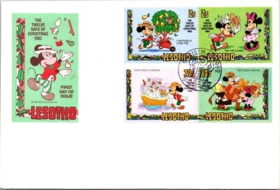 LESOTHO 1982 DISNEY POSTAL CACHET FDC COMM MICKEY STAMPS UNADDR - Image 1 of 2