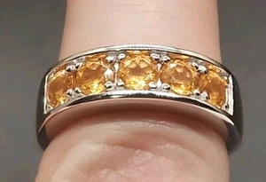 Peach Sapphire 5 Stone Band in Rhodium Plated 925 Size 7 NWT - Picture 1 of 12