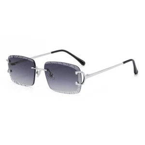Herren randlose Luxus Hip Hop lila getönte silberne Gestell rechteckige Sonnenbrille - Bild 1 von 4