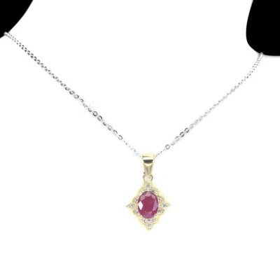 925 Sterling Silver Necklace Oval Ruby 7x5mm Natural Gemstone Jewelry 18in Gift - Image 1 of 4