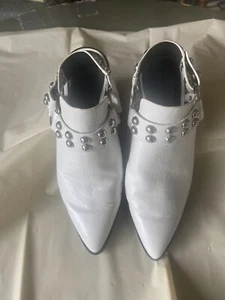 Womens White Rebecca Minkoff Korlyn Studded Glossed Leather Mules- Size 7.5 - Picture 1 of 7