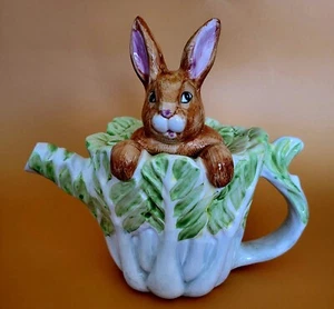 Vintage Bunny Nestled in Lattuga Teiera The Bunny is the Lid 1990 in scatola originale - Foto 1 di 3