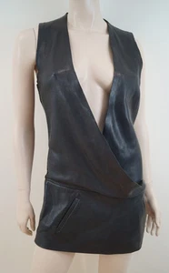 Top largo cuello en V BARBARA BUI Designer cuero de cordero negro y pitón - Imagen 1 de 6
