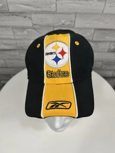 Vintage Reebok NFL Pittsburgh Steelers Yellow Stripe Black Adjustable Cap Hat - Picture 1 of 7