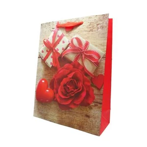 12x Präsent Tüten 2747 M Geschenk Geburtstag Herz Rose Rot 23x19x8 cm - Bild 1 von 3