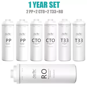 Confezione da 7 filtri acqua RO sistema ad osmosi inversa PP+CTO+RO+T33 per SimPure T1-400UV - Foto 1 di 9