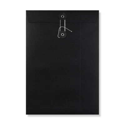 C4 Black String & Washer Envelopes Button to Tie (324x229mm) QUALITY Reusable - Image 1 of 4