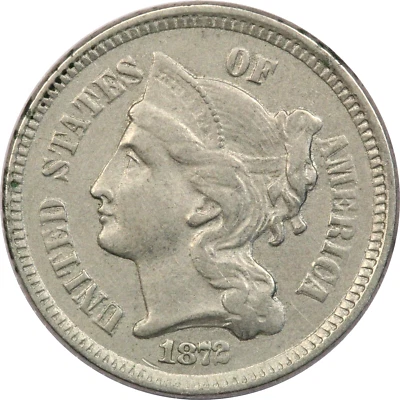 1872 Three Cent Nickel 3CN, About Uncirculated AU - Image 1 of 2