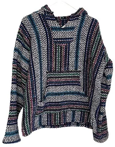 Vintage Y2K Baja Joe Drug Rug Beach Pull Over Hoodie Jacket Size M - Picture 1 of 7