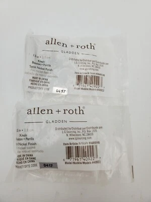 Juego de 2 perillas de gabinete Allen + Roth acabado níquel satinado rectangular 1,5" nuevas Foto 1 de 4