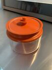 VINTAGE TUPPERWARE ACRYLIC CANISTER CONTAINER ORANGE PUSH BUTTON LID 6 1/4 Cup
