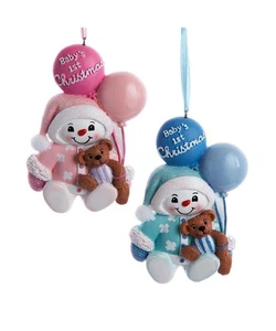 Baby's 1st Christmas Snow Boy & Girl With Balloons Ornament, For Personalization - Picture 1 of 1