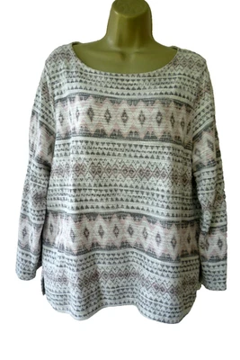 H&M Ladies Size XL Bust 44" Pink Cream Black Aztec Tribal Pullover Jumper Top - Image 1 of 4