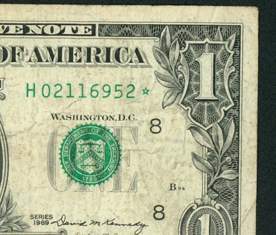 ** ESTRELLA ** BILLETE DE $1 DE LA RESERVA FEDERAL 1969 ** PAPEL MONEDA Foto 1 de 3