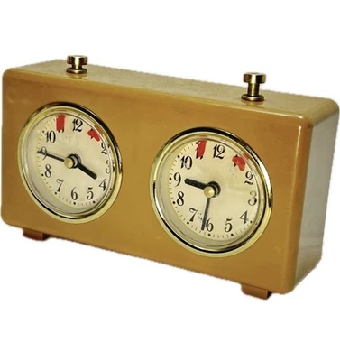 Vintage Dual Chess Clock Gold Plastic Mechanical Timer Untested Retro Table - Image 1 of 4